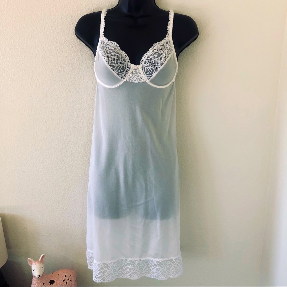Vintage Olga Midi Length White Slip/Nightie With Underwire 34C
